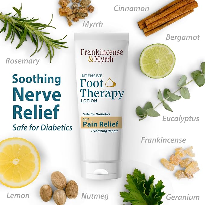 Frankincense & Myrrh Foot Pain Relief Cream - Intensive Foot Therapy Lotion - Diabetic Nerve Pain Relief Cream | Restless Leg Syndrome | Frankincense Essential Oil, 3 Ounce (1-Pack)