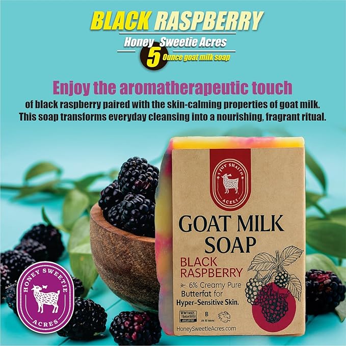 Honey Sweetie Acres Black Raspberry Goat Milk Soap - Handmade 5 oz Bar, Made with Natural Ingredients, Moisturizing & Gentle, Made in the USA (Black Raspberry)