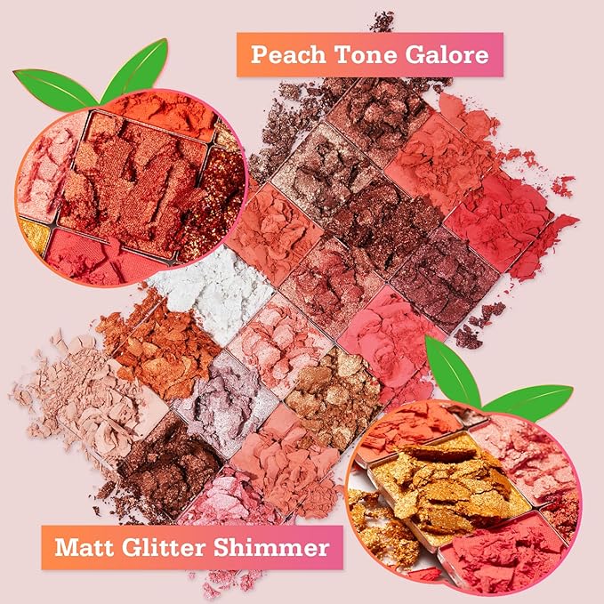 Tintark Peach Please Eyeshadow Palette, 18 Colors Matte Shimmer Metallic Pink Nude Shades, Highly Pigmented Blendable Long Lasting Powder Makeup Kit