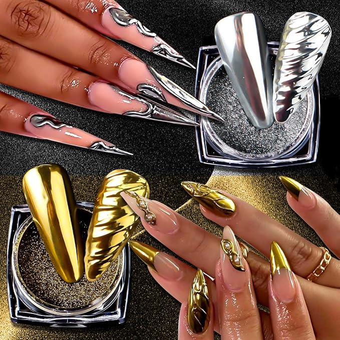 6 Colors Chrome Nail Powder Kit, Rose Gold Bronze Black Chrome Powder for Nails, Magic Mirror Effect Pigment Metallic Rubbing Dust Fine Glitter Powders for Gel Polish Nail Art Decoration