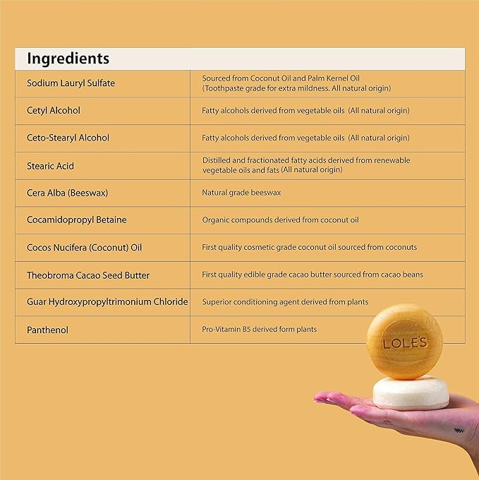 LOLE'S Shampoo Bar and Conditioner, 2in1 with Coconut Oil for Normal Hair, Volume & Strength, 99% Natural Origin, Sustainably Sourced, 3.5Oz