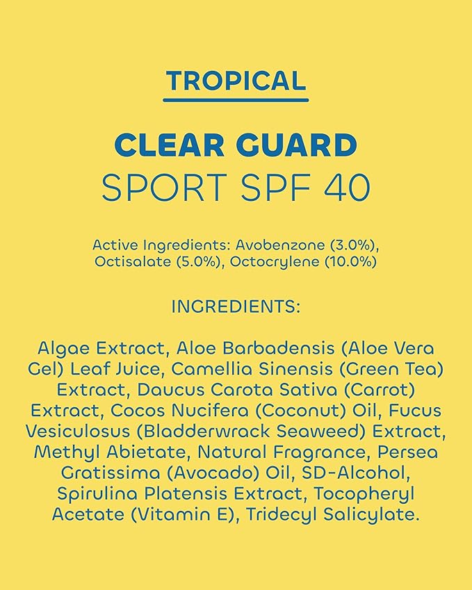 Seaweed Bath Co. Clear Guard SPF 40 Sport Broad Spectrum Sunscreen - Quick Dry, Air-Powered Spray - Natural Tropical Scent - With Sustainably Harvested Seaweed, Aloe, Avocado Oil - 6 oz (Pack of 2)
