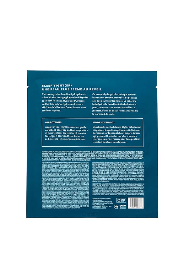 Patchology Hydrogel Face Mask with Retinol and Peptides Beauty Sleep - Gel Face Mask for women and men to reduce fine lines, and hydrate skin. 1 count.