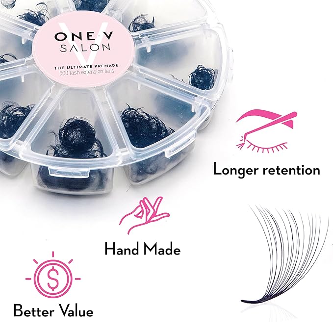 One V Salon, 500 Loose Professional Use Premade Fans Eyelash Extensions, D Curl Volume Lashes, 10D 14D 20D-0.05 Thickness, 9-16mm Fluffy Handmade Fan Mixed Tray