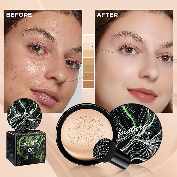 Mushroom Head Air Cushion CC Cream - Tattoo Cover up BB Cream Foundation Makeup Moisturizing Concealer Long-Lasting, Cushion Foundation Full Coverage Self Adjusting (Nude)