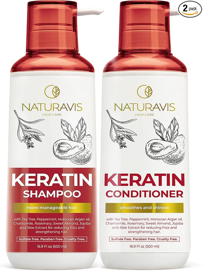 NATURAVIS Keratin Shampoo and Conditioner Set – Sulfate Free, All Hair Types – Women and Men – 16.9 Fl Oz (Pack of 2)
