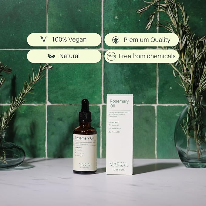 Pure Rosemary Oil for Hair Growth & Scalp Health | Infused with Castor & Coconut Oil | Hair Thickening & Regrowth Treatment for Women & Men | 100% Natural | Up to 2-Month Supply | 1.7 fl oz