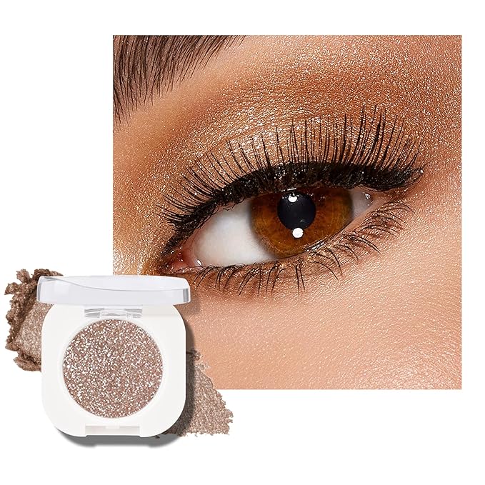 KYDA Champagne Glitter Single Eyeshadow, Champagne Pearl Glow Eyeshadow, Ultra-fine Lightweight, Crease-proof High Pigmented Formula, Mini Glitter Eyes Makeup, Cowboy