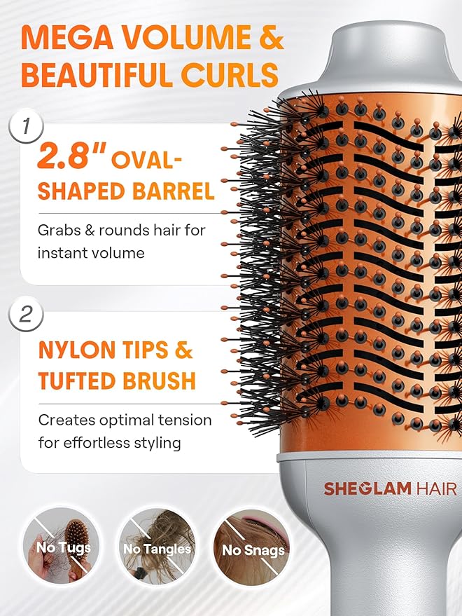 SHEGLAM 4-in-1 Hot Air Brush - Hair Dryer & Styler with 33000 RPM Motor, Gloss PRO Coating for Shine, 3 Heat Settings, Tangle-Free Ionic Bristles for Frizz-Free Blowouts (US Plug)