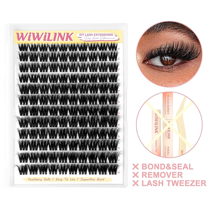 Volume Bomb Lash Clusters 10-18mm Fluffy Eyelash Clusters DIY Lash Extension 0.3mm Thin Band Wispy Individual Cluster Eyelash Extensions 3D False Eyelashes