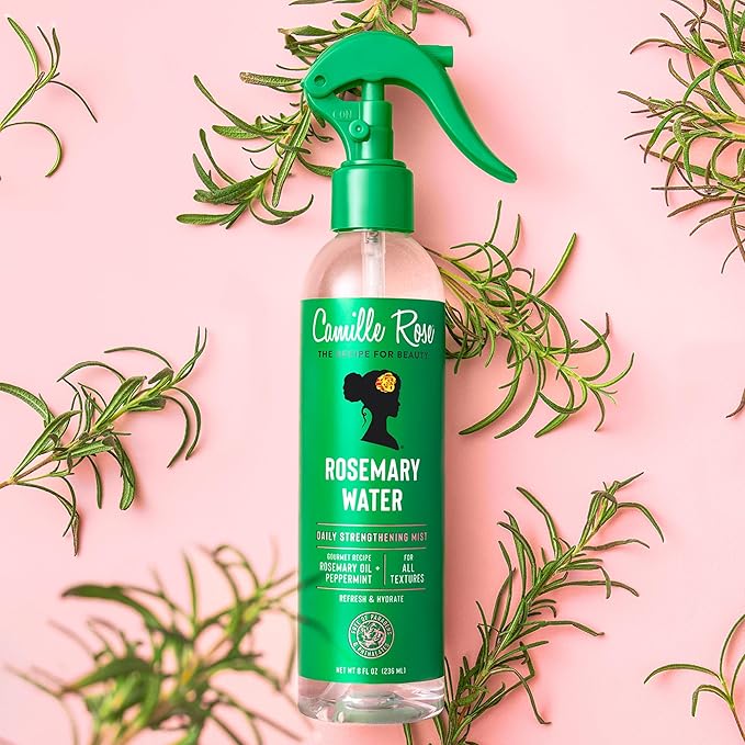 Camille Rose Rosemary Water, Daily Hair Strengthening Mist 2-Pack – Hydrating Refresher Spray with Rosemary Oil, Peppermint & Aloe Vera, 8 Oz Ea