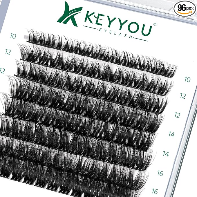 Lash Clusters,96 Pcs Cluster Lashes Y07 D Curl 8-18MIX DIY Lash Extensions Eyelash Clusters,KEYYOU Volume Wispy Individual Lashes Soft&Comfortable Easy DIY at Home(Y07,D-8-18MIX)