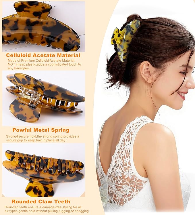 2 Pack Acetate Hair Claw Clips for Women Tortoise Shell 4 Inch Large Claw Hair Clips for Thin to Thick Hair