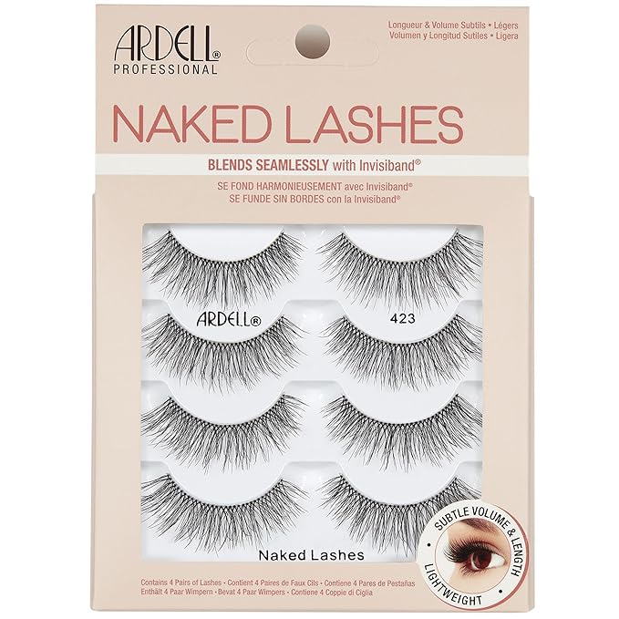 Ardell Naked Lashes 423 – Lightweight, Natural False Eyelashes with Invisiband, Wispy Strip Lashes for Subtle Volume & Length, 4 Pairs