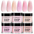 AZUREBEAUTY Dip Powder Nail Kit, 6 Colors Jelly Pink Transparent Nude Hot Pink Peach Dip Dipping Powder Starter Set, French Nail Art Manicure DIY Salon, No Need Nail Lamp Cured Mother's Day Gift