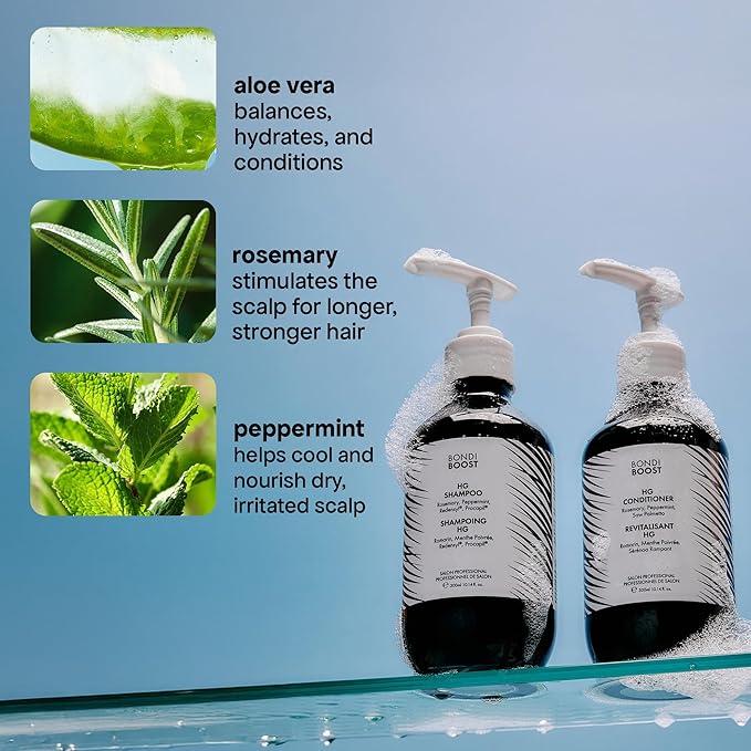BondiBoost HG Anti-Thinning Shampoo Conditioner Set [16.90 fl oz each], Clinically Tested to Promote Fuller + Thicker-Looking Hair for Women & Men, Procapil, Redensyl & Rosemary Formula, Sulfate-Free