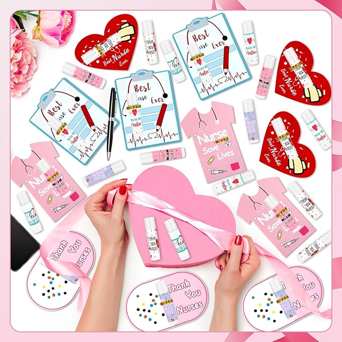 50 Set/100 Pcs Nurse Appreciation Gifts Bulk Nurse Lip Balm Include 50 Nurse Week Lip Balms 50 Nurse Card and Twist Ties Nurse Appreciation for Nursing Doula Ob Day Patient Access Week Favor