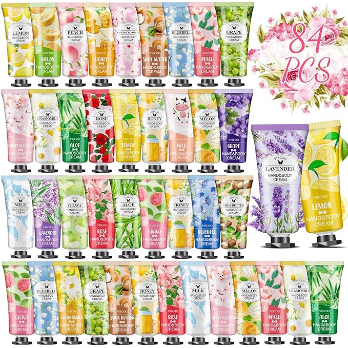 VISCOO 84 Pack Hand Cream Gifts Set for Women, Teacher Appreciation Gift / Graduation Gifts, Moisturizing Mini Hand Lotion Travel Size for Dry Cracked Hands, Birthday Gift