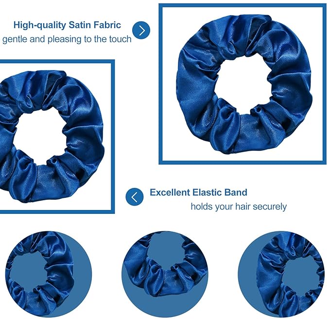 Silk Satin Scrunchies for Women Girls 12 PCS Navy Blue Hair Scrunchies Silk Satin Hair Ties for Thick Hair Bulk Hair Ties Hair Accessories