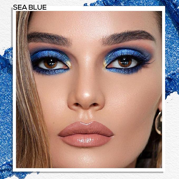 MAKI YIKA Dark Blue Crème Eyeshadow Single, Shimmer Sea Blue Cream Eye Shadow palette for Women Color Stay Long Lasting Waterproof Eye Makeup Monochrome Eyeshadows,#20