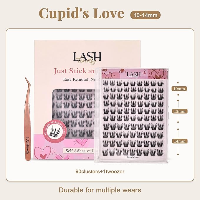Self Adhesive Glue Free Easy Removal Lash Clusters Kit Manga Eyes Style DIY Upgrade D Curl Eyelash Extensions False Eyelashes Cupid's Love 10-14mm 90clusters