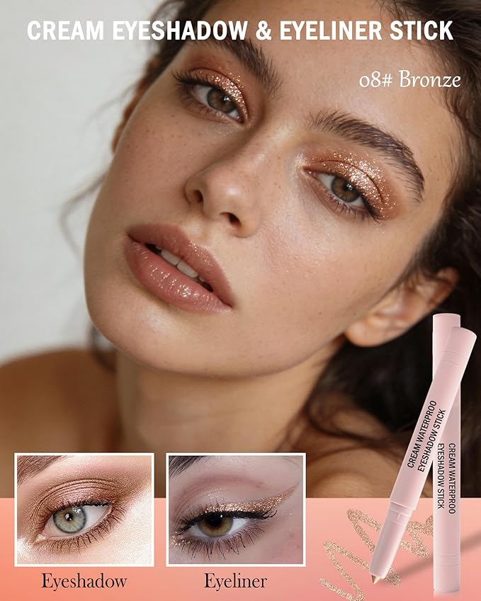 Brown Cream Eyeshadow Stick,Bronze Eyeshadow Brightener with Sharpener & Blending Blush,High Pigment Neutral Eye Shadow Stick,Waterproof Smooth Glitter Eyeliner Buildable Eye Makeup for Women-08