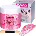 Teenitor Face Glitter, Pink Body Glitter Gel, Hair Glitter Gel, 80g/2.8oz Holographic Rave Glitter for Face and Body