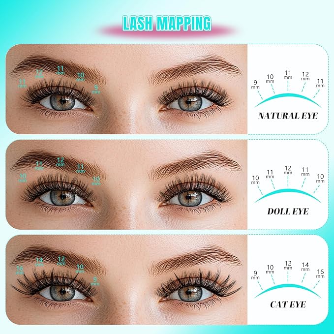 Lash Clusters 400pcs, 40D Mixed Tray DIY Eyelash Extension, D Curl Natural Wispy Individual Lashes Faux Mink & Cruelty Free Reusable Lash Clusters Extensions Black (40D, 9-18mm)
