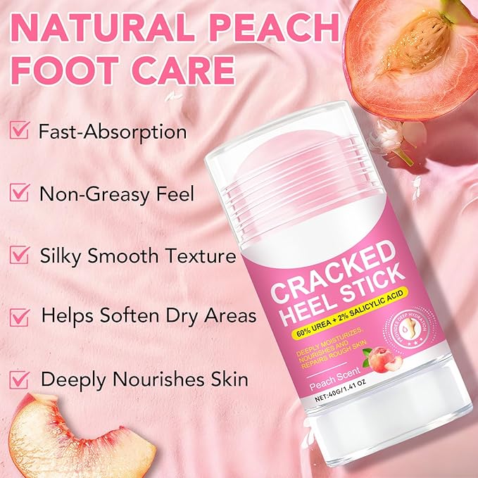 60% Urea plus 2% Salicylic Acid Foot Care Stick, Deep Hydration Soften & Smooth Thickened Areas, Intensive Moisturizer Repairs for Dry, Cracked Heels & Thickened Skin (1.41 Ounce, Peach)