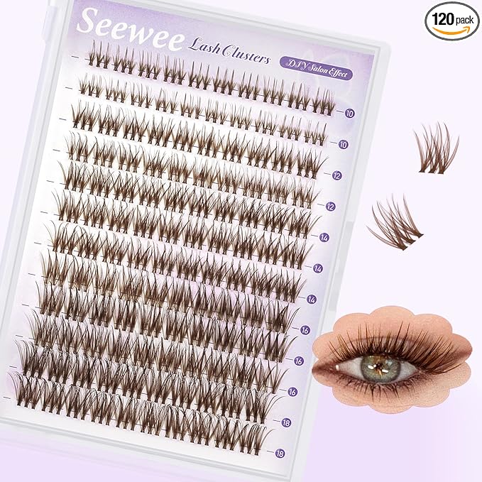 Brown Lash Clusters 10-18mm Mix D Curl Dark Brown Lash Clusters 120pcs DIY Wispy Cluster Eyelash Extensions Individual Natural Lashes Cluster False Eyelash Clusters (S3 Lashes Only)