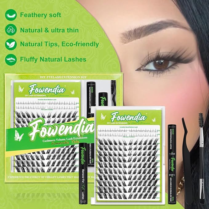 Fowendia Fox Cat Eye Lash Clusters D Curly DIY Lash Extension Kit Wispy Eyelash Clusters 8-18mm with Bond, Seal, and Remover - Invisible Band Lashes Clusters Cat Eyelashes Lower Lashes, Fairy Fox-Kit