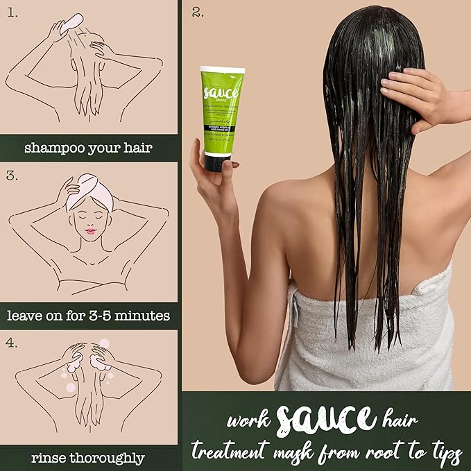 SAUCE Deep Conditioning Hair Mask for Dry Damaged Hair, Guacamole Whip (3.4 Fl Oz) Frizz Control with Avocado, Jarrah Honey, Monoi & Argan Oil, All Hair Types, Paraben & Sulfate-Free