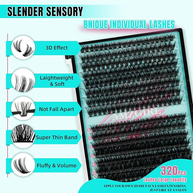 Lash Clusters 320Pcs 70D 90D Eyelashes Cluster D Curl Individual Wispy Lashes Cluster for DIY Cluster Eyelash Extensions at Home for Beginners (Mix10-16mm)