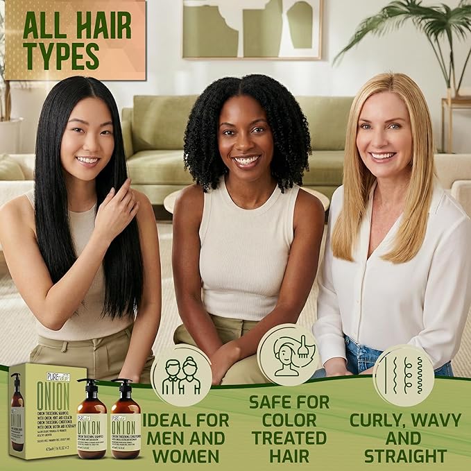 Onion Shampoo and Conditioner Set - Sulfate Free Thickening Formula for Men and Women - Paraben Free Volumizing Set for Thin, Fine Hair - Volume Boosting Salon Professional Care - 16 Fl Oz (Set of 2)