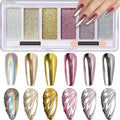 Gold Silver Chrome Nail Powder, DRMODE 6 Colors Metallic Mirror Effect Pink Light Purple Champagne Chrome Powder for Nails, Unicorn Iridescent Holographic Pigment Dust for Nail Art