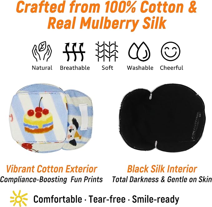 Astropic 3D Cotton & Silk Eye Patch for Kids | Boys Girls Eye Patch for Glasses | Medical Eyepatch for Children with Lazy Eye (Birthday Cake, Left Eye)