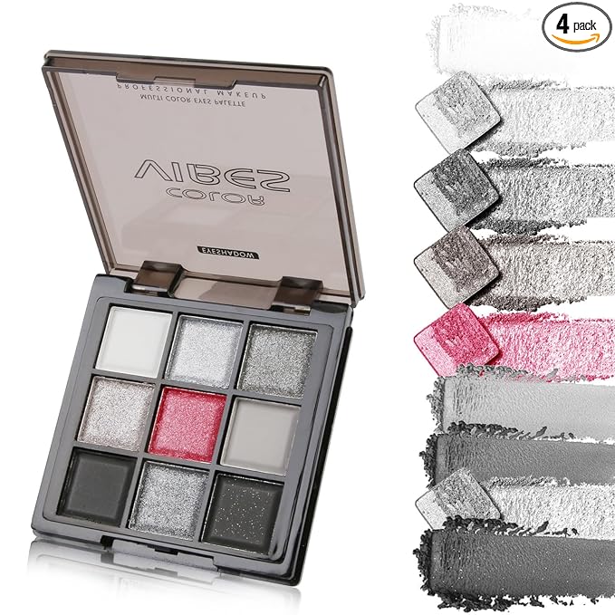 9 Colors Smoky Eyeshadow Palette – Silver, Black, Gray & Red Eyeshadow for Bold Eye Looks, Highly Pigmented Glitter & Matte Shades, 24-Hour Long-Lasting Waterproof Formula, Easy to Blend Eye Makeup