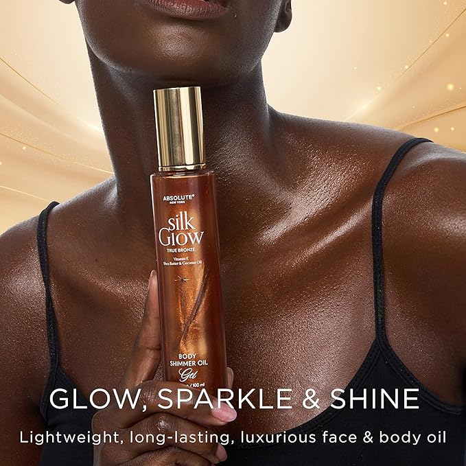 Absolute New York - Silk Glow Shimmer Mist Glow, Radiant, Shimmer Body & Face & Hair, Shea Butter, Coconut Oil, Vitamin E (SBGS04 Rose Gold Oil Gel, 3.4 fl oz)