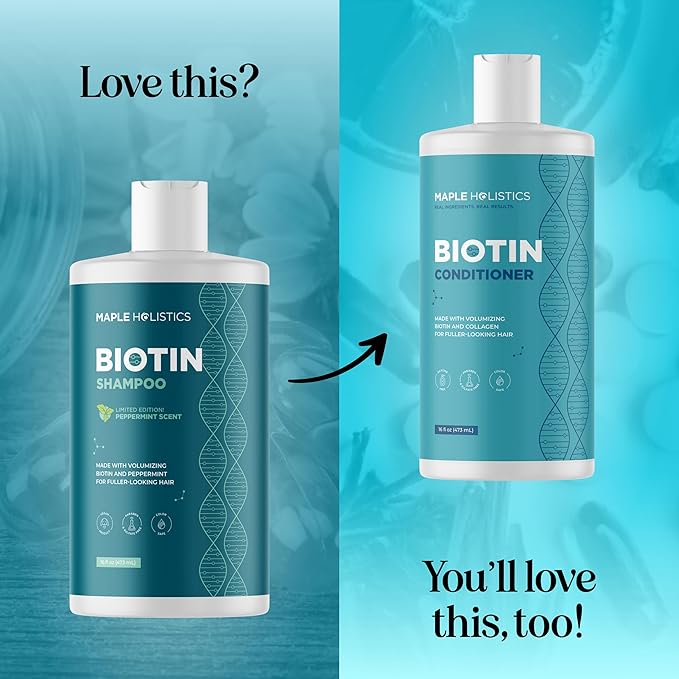 Volumizing Biotin Shampoo for Thinning Hair - Invigorating Peppermint Shampoo for Fine Hair with Argan Coconut and Olive Oils - Vegan & Color Safe - Paraben Silicone & Sulfate Free (16 Fl Oz)