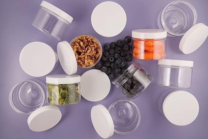 Healthy Packers® Small Plastic Jars with Lids 4 oz, 12-Pack - Clear Plastic Jars with Screw-On Tops for Slime, Crafts, Body Butter, Sugar Scrubs, Cosmetic Storage, Small Containers with Lids (White)