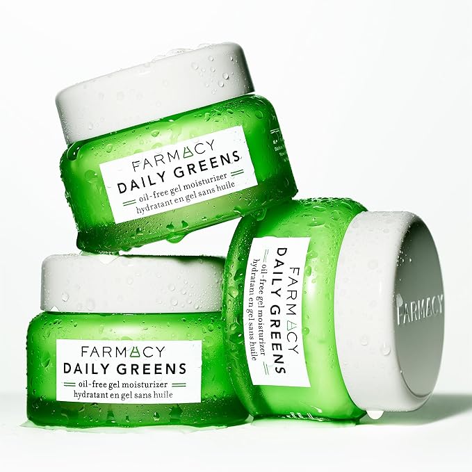Farmacy Travel Face Moisturizer - Daily Greens Oil Free Facial Moisturizer with Polyglutamic + Hyaluronic Acid - Gel Facial Cream that Reduces Shine, Clears Pores + Balances Oil - Fragrance-Free (8ml)