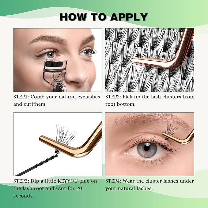 KEYYOU Lash Clusters 300pcs Individual Lashes, 20D 0.07D Curl 9-18MIX DIY Eyelash Extension, Soft & Natural Volume Cluster Lashes with Large Tray