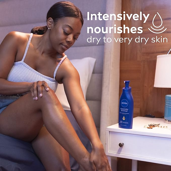 NIVEA Essentially Enriched Body Lotion for Very Dry Skin with Hyaluronic Acid, Almond Oil and Deep Nourishing Serum, 72-Hour Body Moisturizer, 16.9 Fl Oz Pump Bottle (Pack of 2)