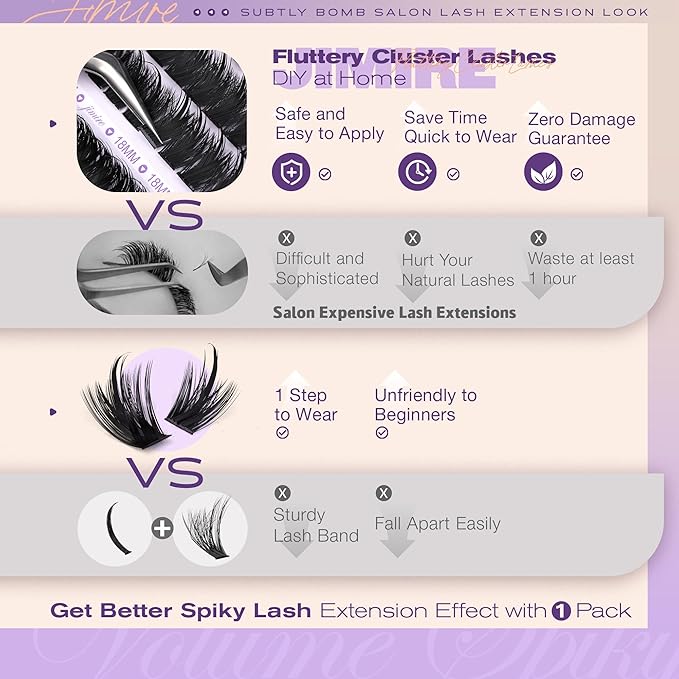 Manga Lash Clusters Kit Fairy Lash Clusters with Spikes Eyelash Clusters with Bottom Lashes 12-18MM Wispy Lash Extension Kit with Lash Bond and Seal DIY Cluster Lashes Kit DIY at Home by JIMIRE