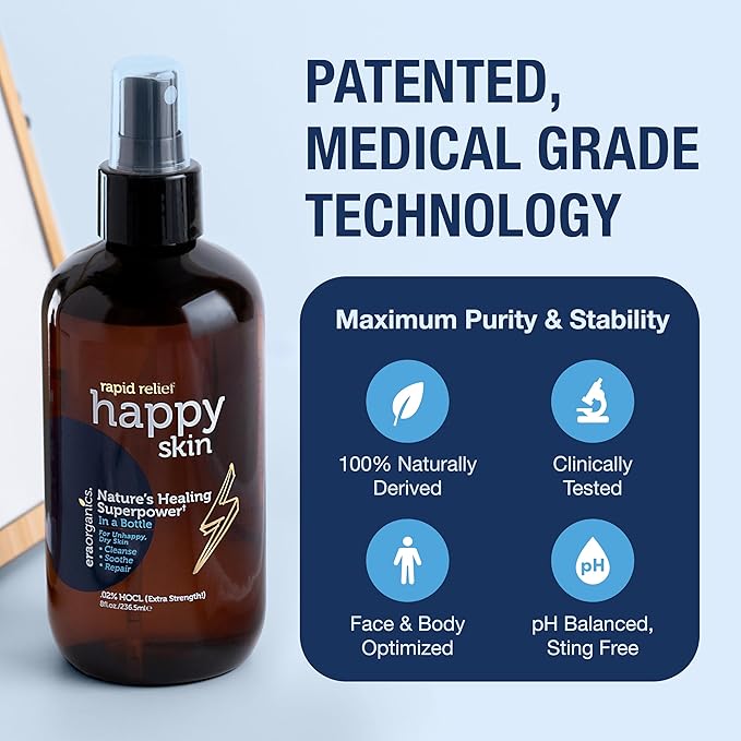 Happy Skin Hypochlorous Acid Spray for Face Travel Size – Extra Strength Natural Full Body Cleansing Toner for Acne – Soothe, Hydrate & Repair Dry, Sensitive Skin – pH Balanced, Non-Toxic 2oz