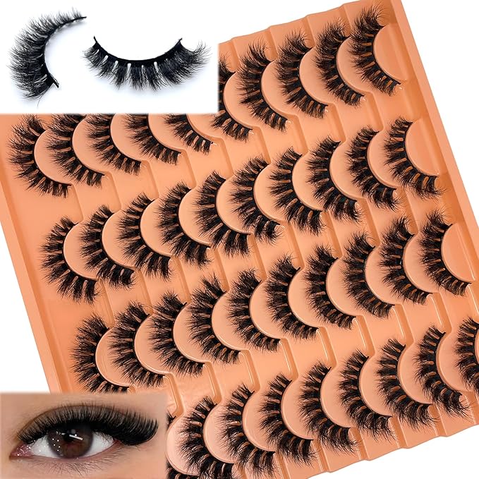 Fluffy Lashes Mink 3D Cat Eye Dramatic Thick Volume EyeLashes Wispy 16mm Full Lash Strips Faux Mink Eye Lashes C Curl Short Cat Eyelahses Pack YH302
