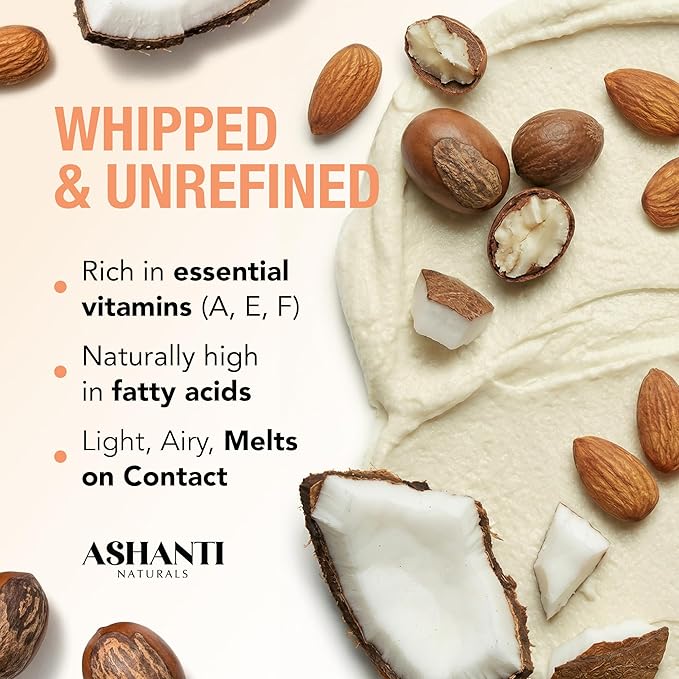 Ashanti Naturals Scented Whipped Shea Butter for Skin | African Body Butter for Women w/Coconut, Almond Oil (Juicy Peach Souffle, 8 oz)