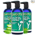 PURA D'OR 3-in-1 Tea Tree Shampoo, Body & Foot Wash, Shampoo (16oz x3 = 48oz) Total Body Care - Foot Odor & Daily Hygiene, Cleansing Routine, Post-Workout Refreshment - Soothes, Invigorates, Nourishes