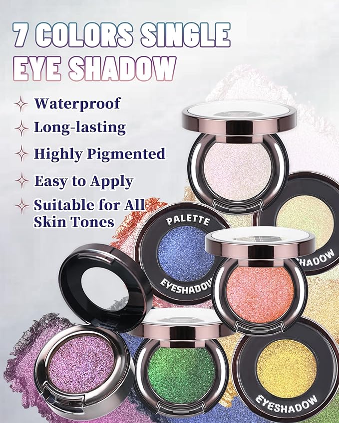 Chameleon Duochrome Glitter Eyeshadow Palette, Holographic Shimmer Single Eye Shadow Palettes, Color Shift Sparkle Iridescent, Multichrome Metallic Eye Brightener Highlighter Makeup-04 Smoky Grape
