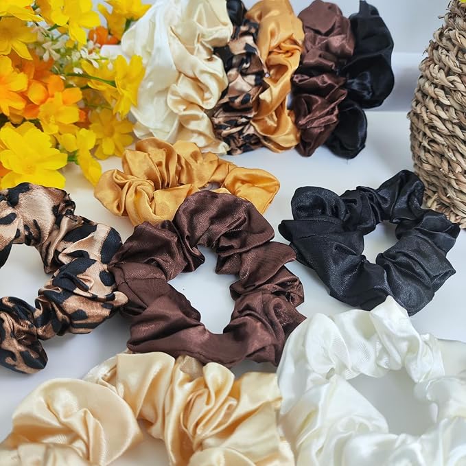 12PCS Satin Scrunchies Pack for Women and Girls, Soft Silk Hair Ties for Sleeping, No-Damage Satin Ponytail Holders for Thick or Curly Hair